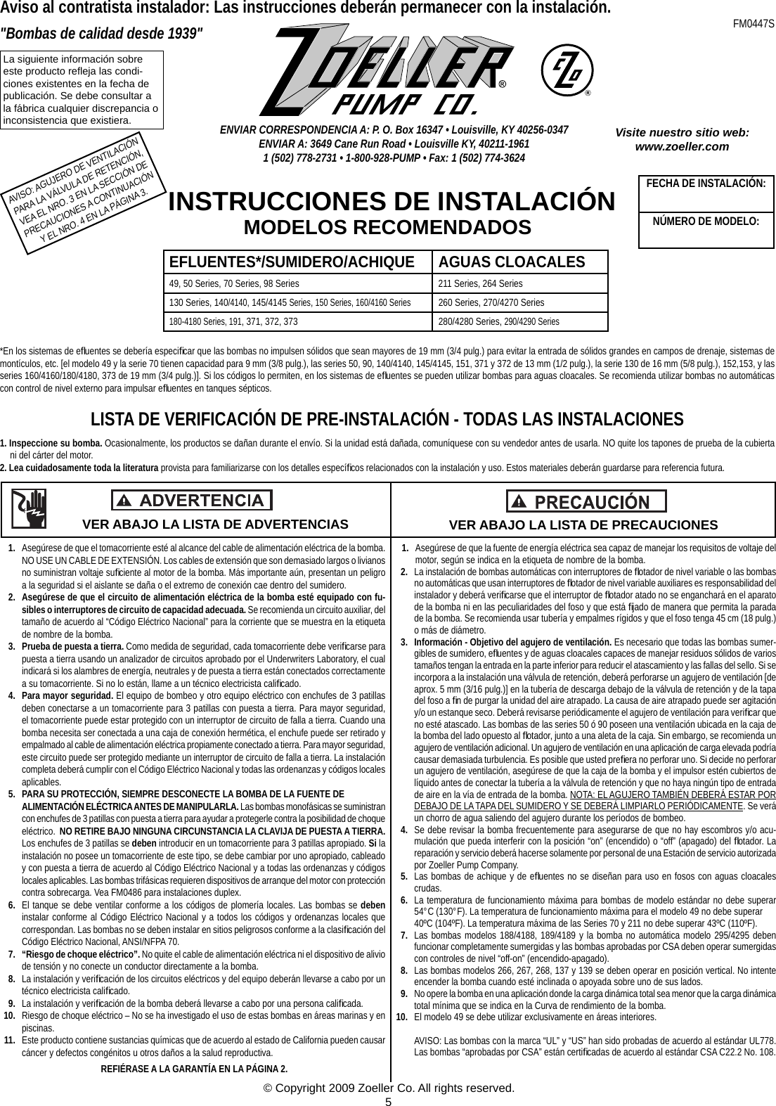 Page 5 of 12 - 3955 2 Zoeller 267-0057 Product Instructions Fm0447 User Manual