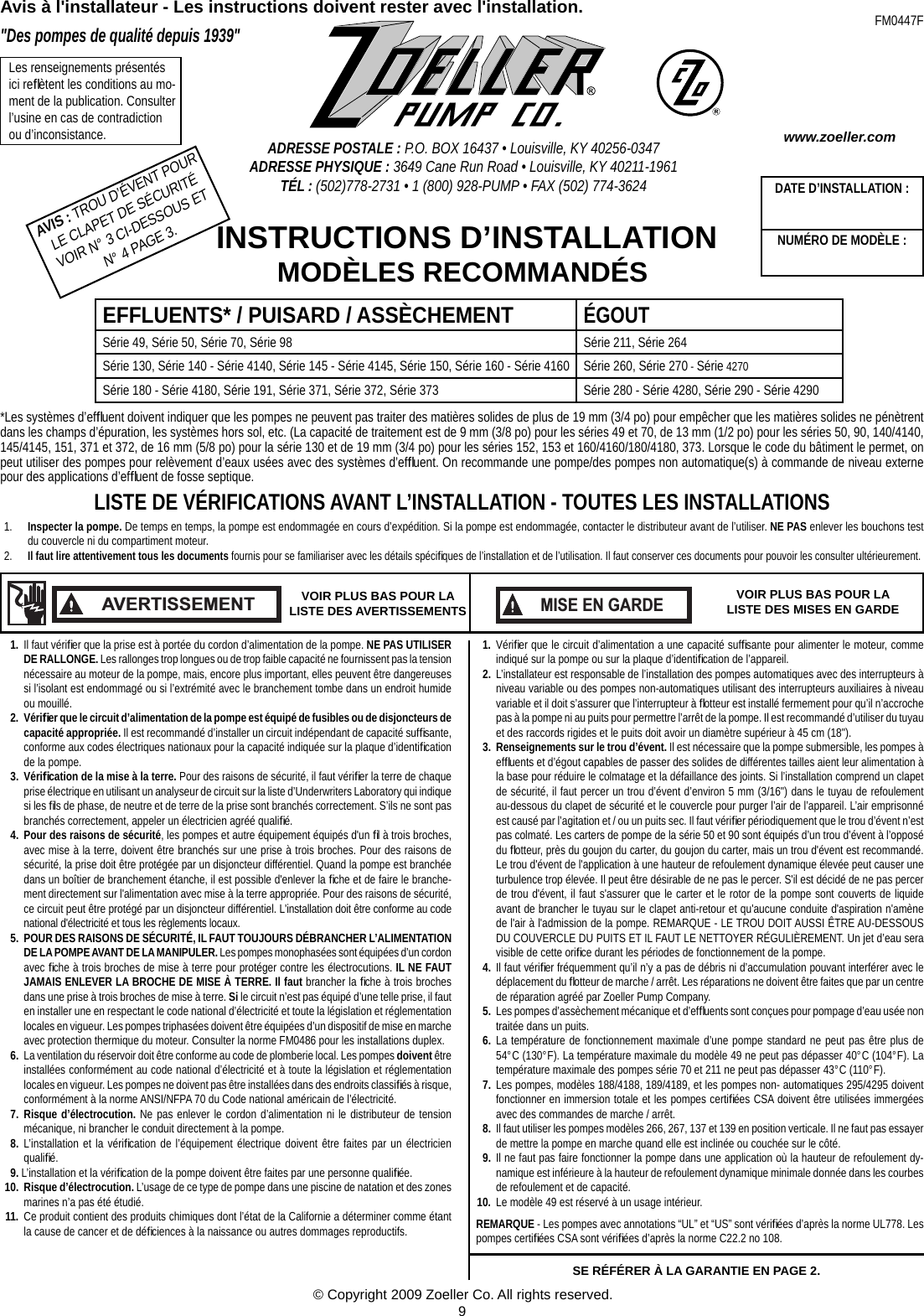 Page 9 of 12 - 3955 2 Zoeller 267-0057 Product Instructions Fm0447 User Manual
