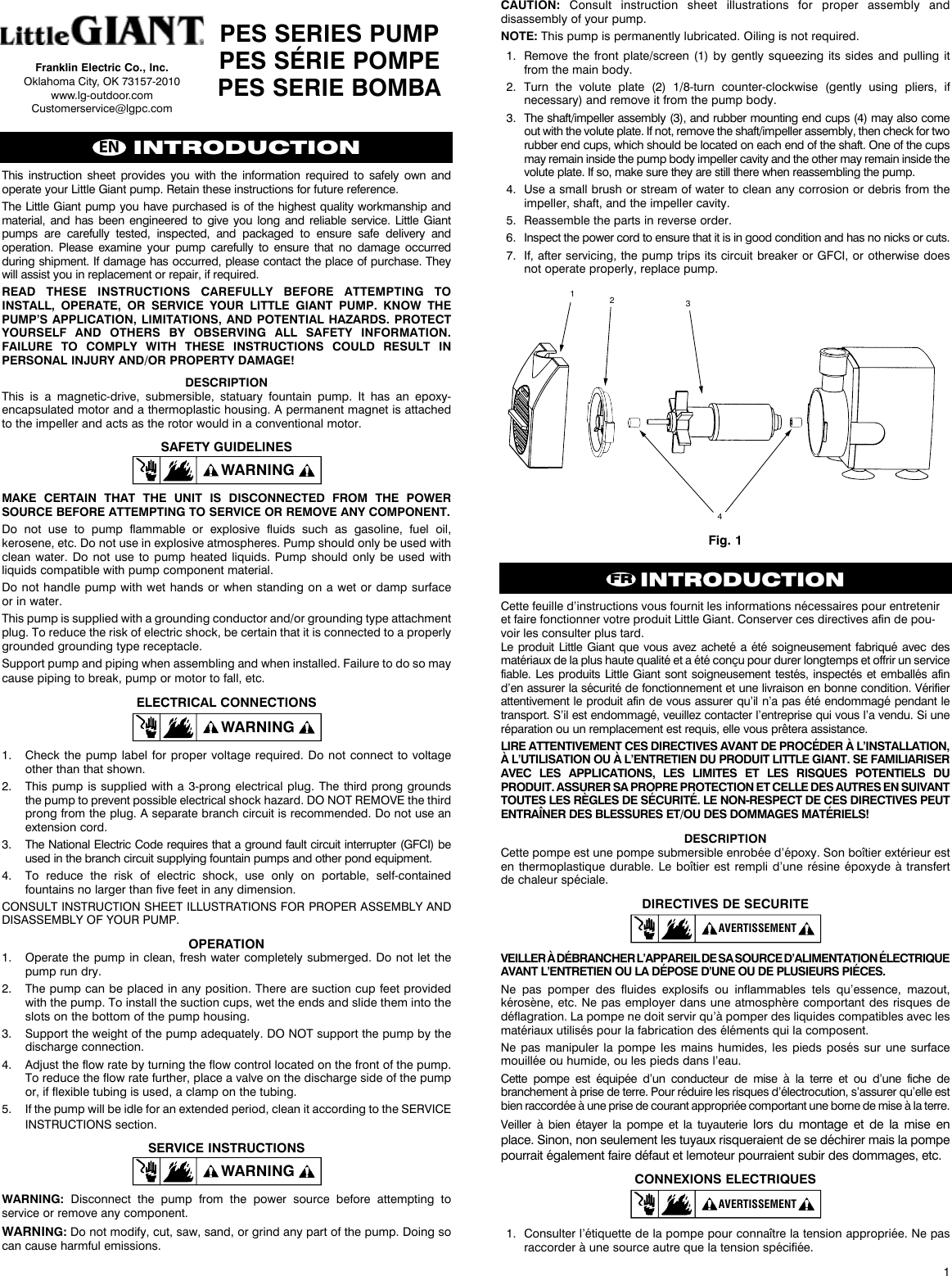 Page 1 of 4 - 412001 2 Little Giant Pes Series Pump Instructions User Manual
