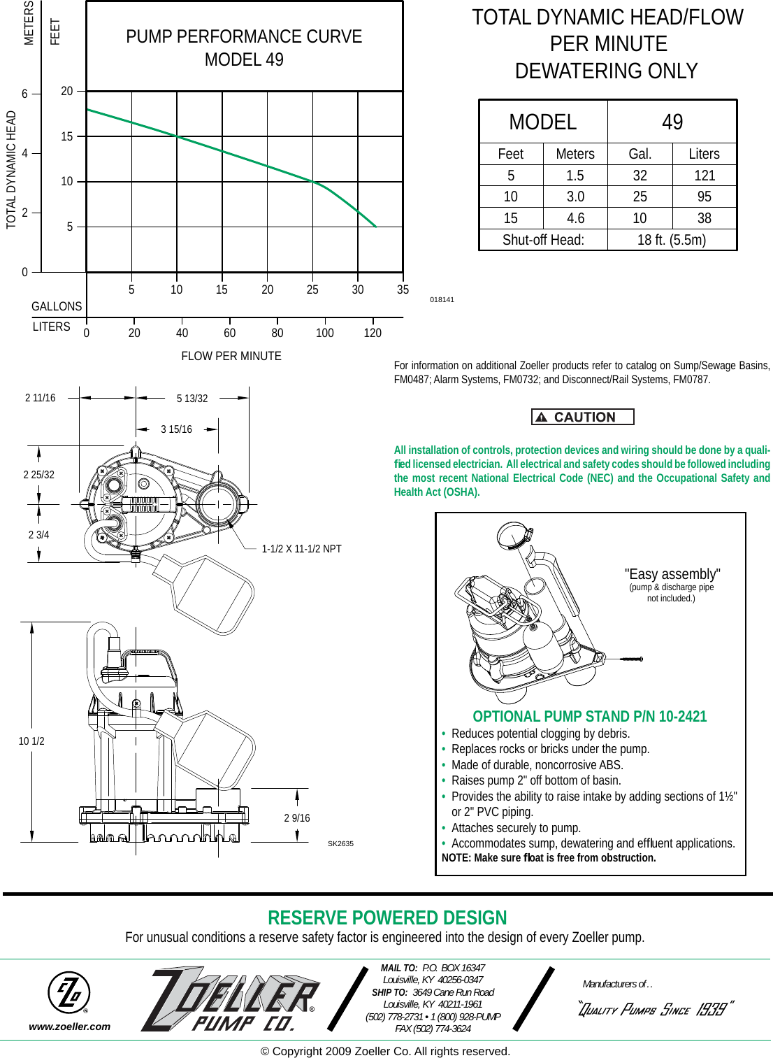 424 1 Zoeller 49 0006 Product Brochure Fm2419 Catalog Sheet User Manual