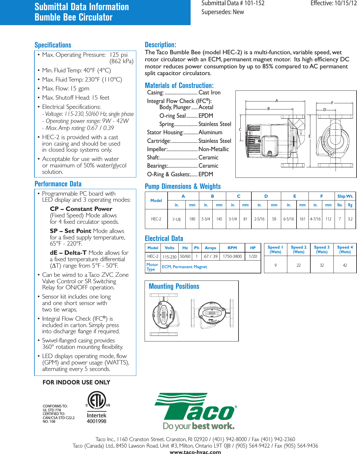 Page 4 of 4 - 48297 1 Taco Hec-2 Brochure User Manual