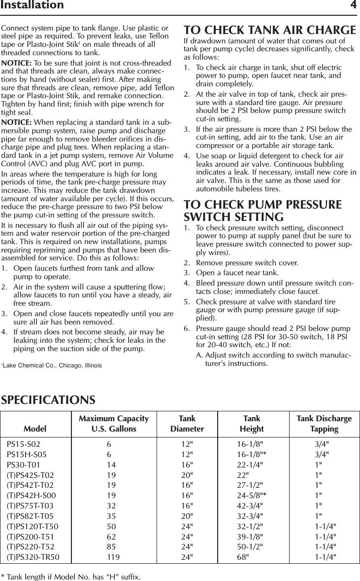 Page 4 of 8 - 49104 3 Berkeley Ps19H-S00 Owners Manual S490/Pro-Source Tank User