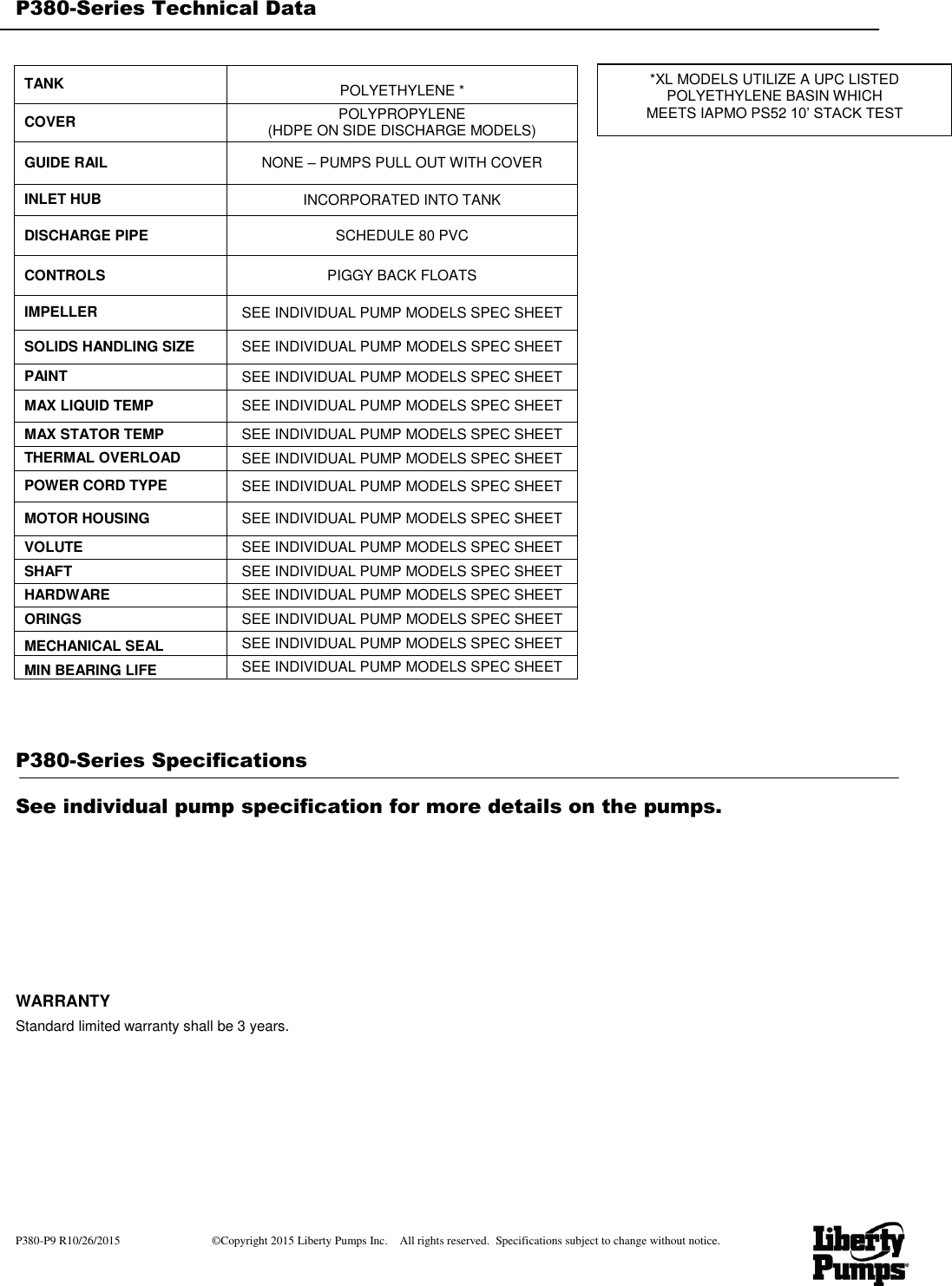 Page 9 of 9 - 525 3 Liberty Pro380 Series Specifications 1 User Manual