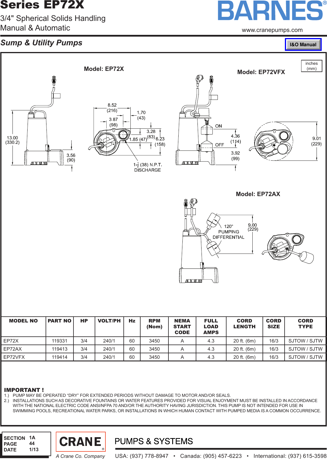 534466 1 Barnes Ep72 Series Submittal Sec 1a User Manual