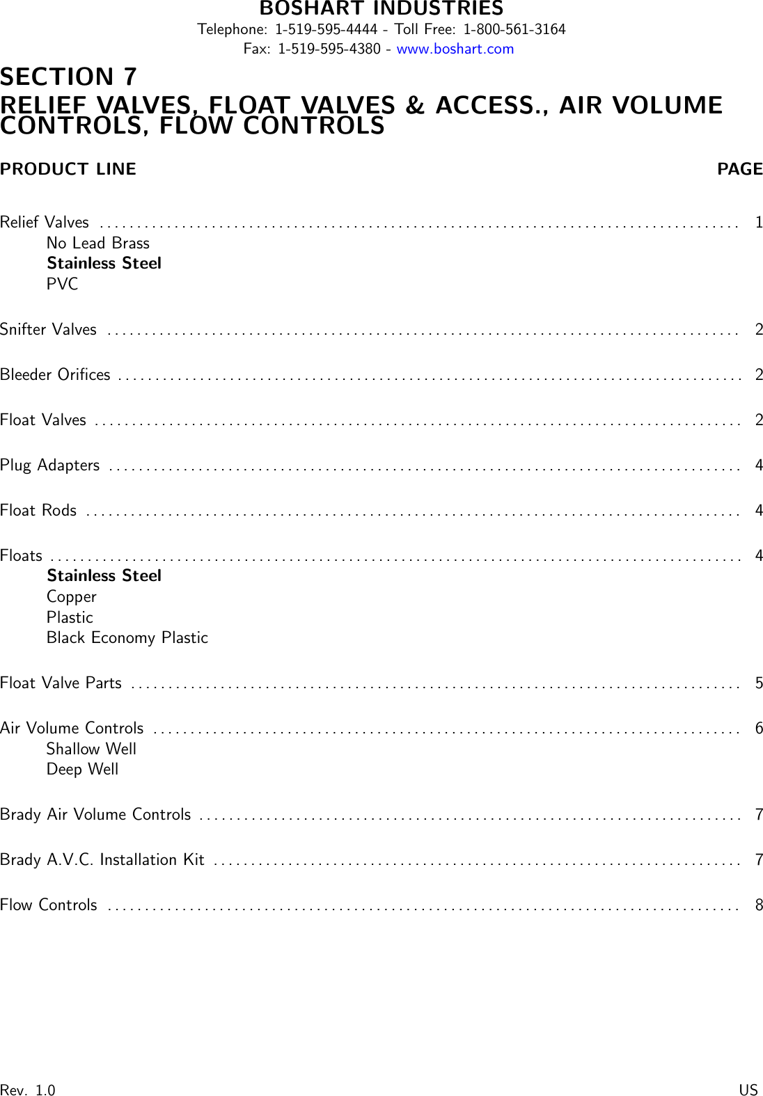 Page 1 of 12 - 534743 1 Boshart Valves And Controls Catalog User Manual