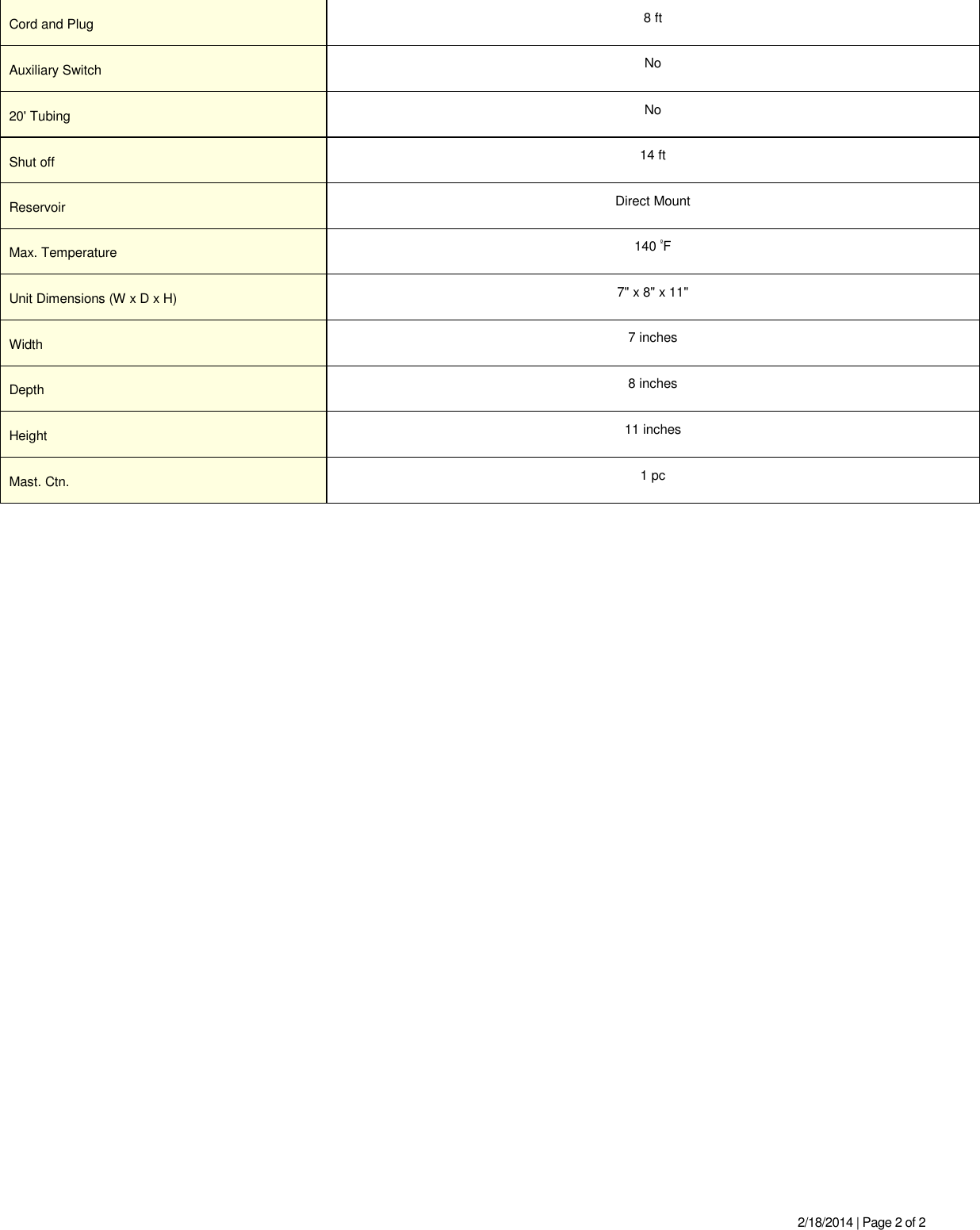 Page 2 of 2 - 534873 1 Hartell Lta-1 Specifications User Manual