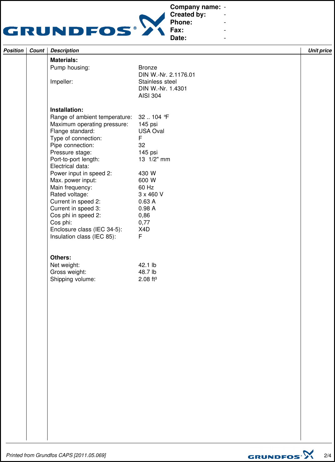 Page 2 of 4 - 535147 1 Grundfos Ups 32-160 Submittal Print/Preview User Manual
