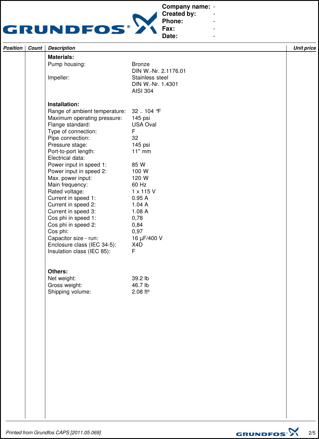 Page 2 of 5 - 535180 1 Grundfos Ups 32-40 Submittal Print/Preview User Manual