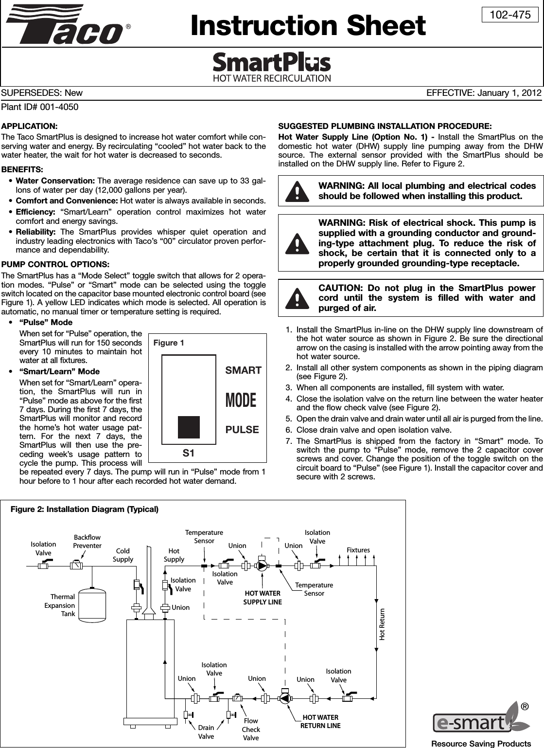 Page 1 of 6 - 535233 2 Taco Smart Plus Instructions 102-340 User Manual