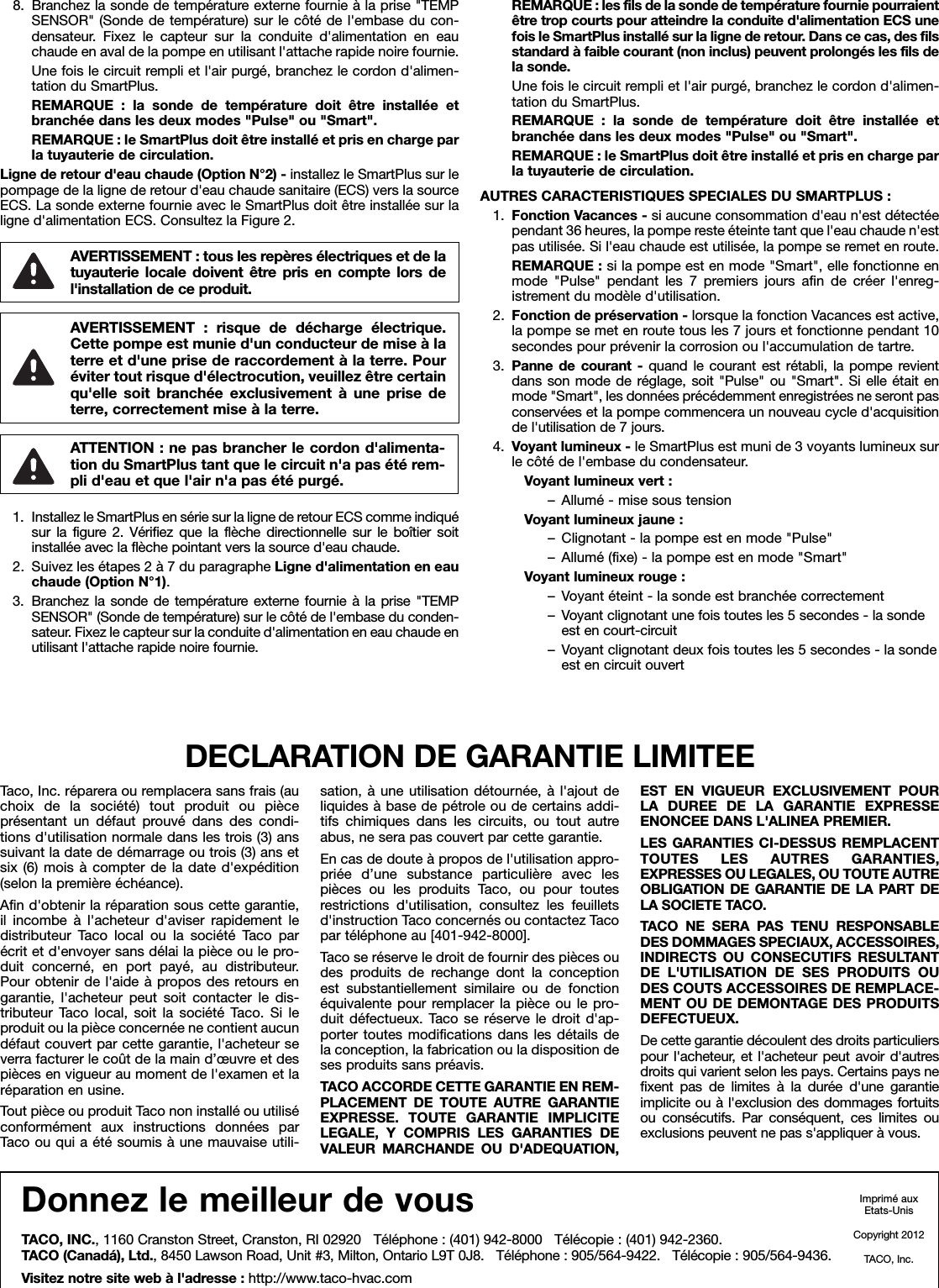 Page 6 of 6 - 535233 2 Taco Smart Plus Instructions 102-340 User Manual