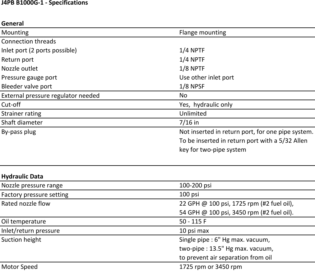 Page 1 of 1 - 536580 1 Suntec Single Stage Pump Specifications User Manual