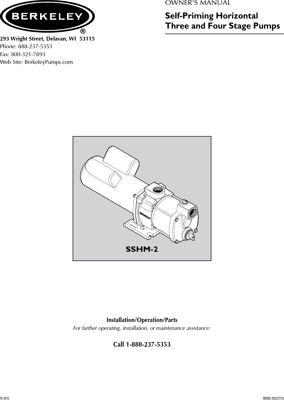 536630 1 Berkeley Sshm 2 Owners Manual And Repair Parts User