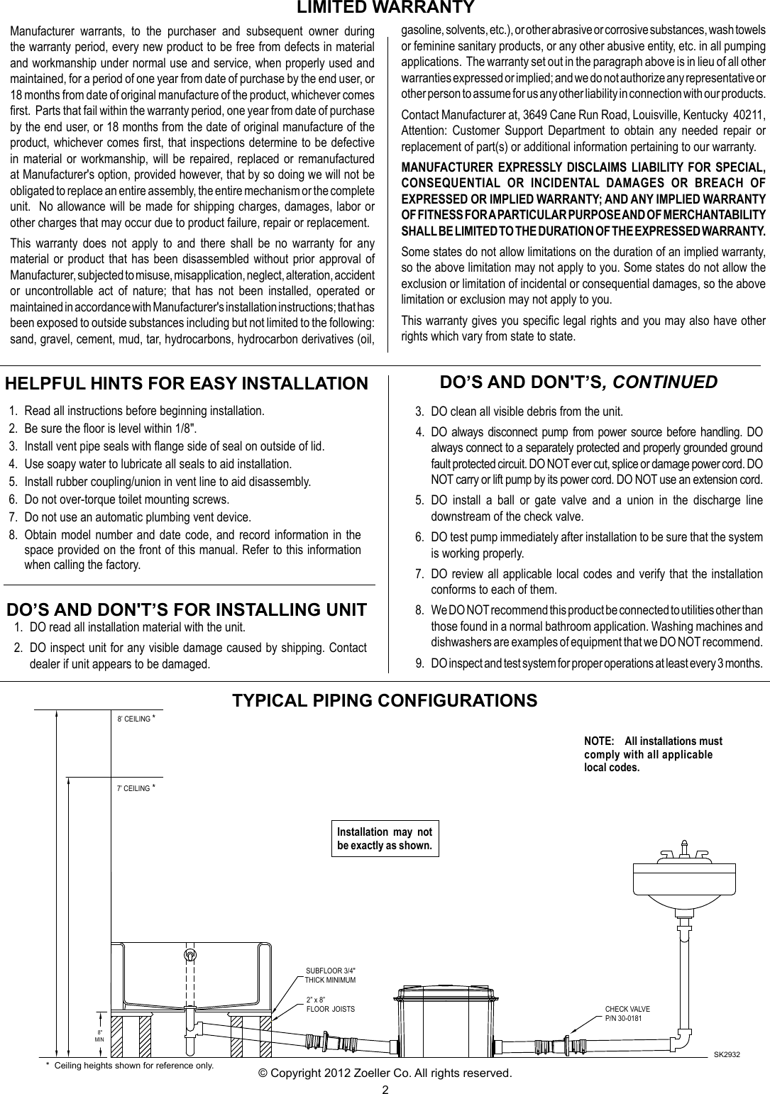 Page 2 of 8 - 536686 1 Zoeller Qwik Jon Ultima 203 System Install Manual User