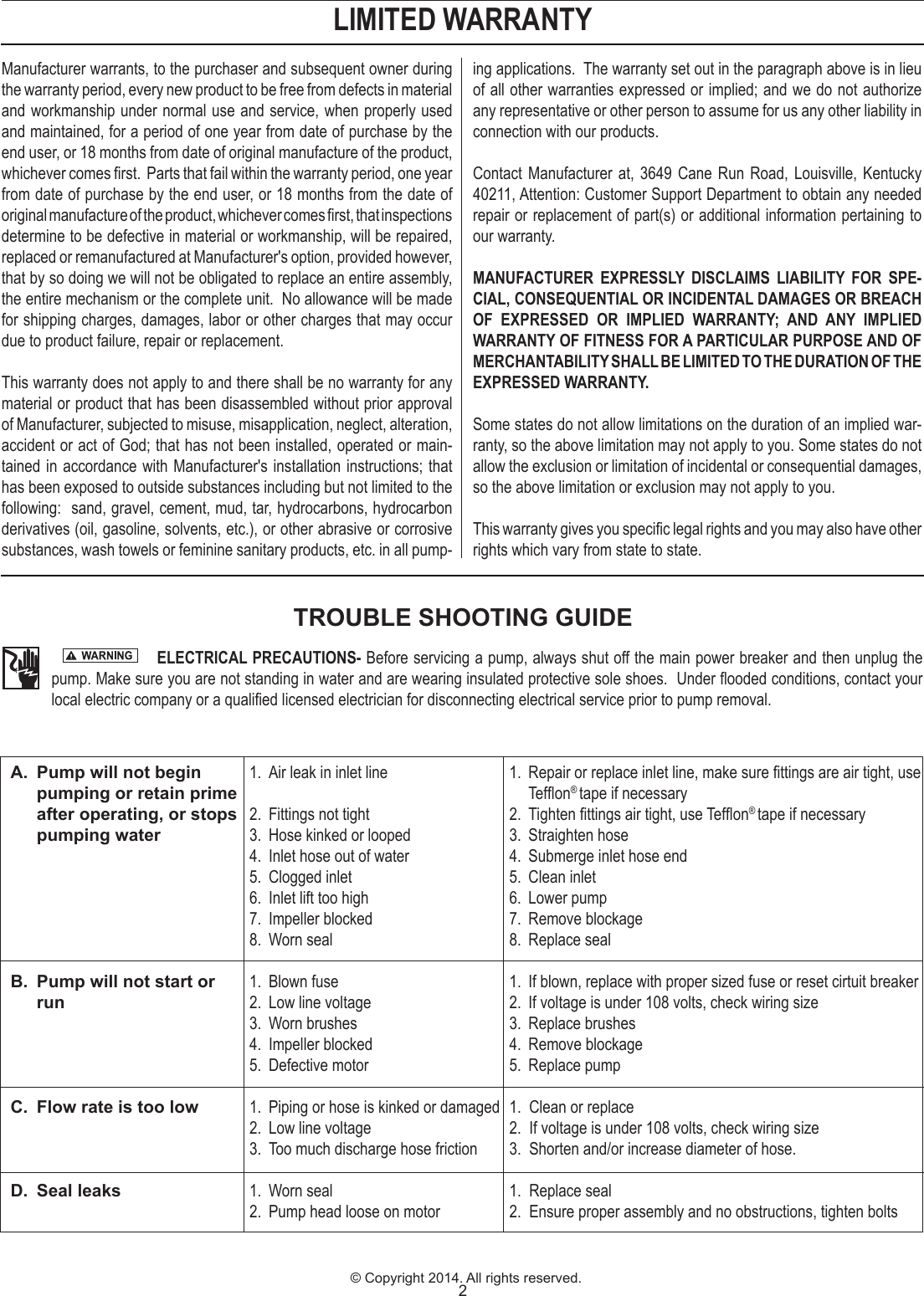 Page 2 of 12 - 536700 1 Zoeller Utility Pump  314 Install Instructions User Manual