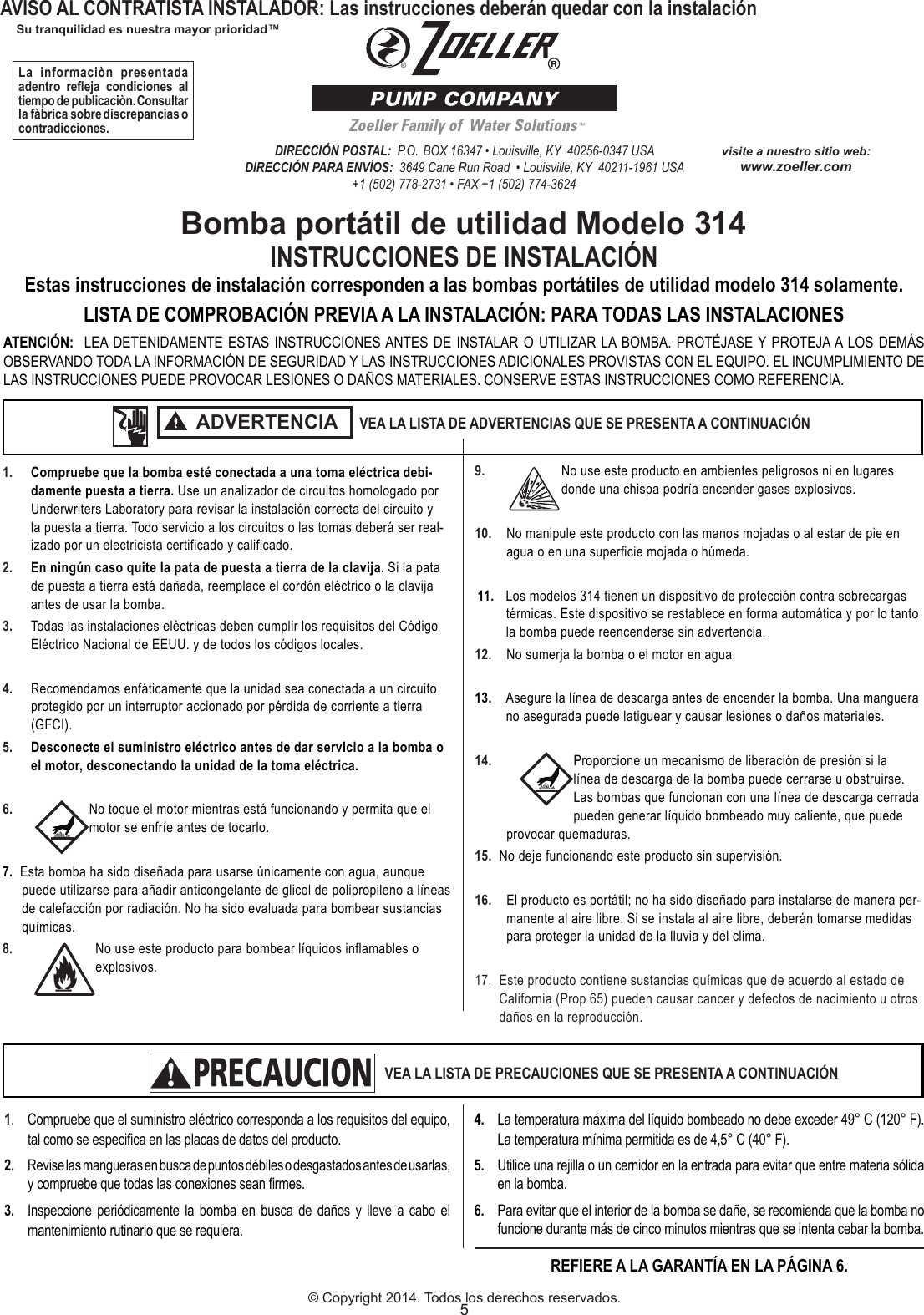 Page 5 of 12 - 536700 1 Zoeller Utility Pump  314 Install Instructions User Manual