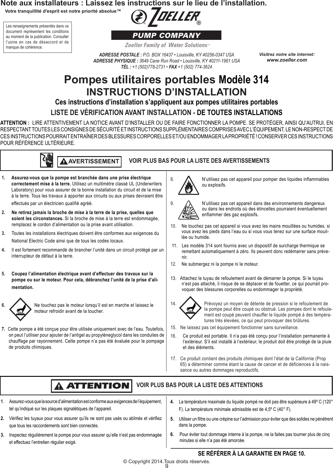 Page 9 of 12 - 536700 1 Zoeller Utility Pump  314 Install Instructions User Manual