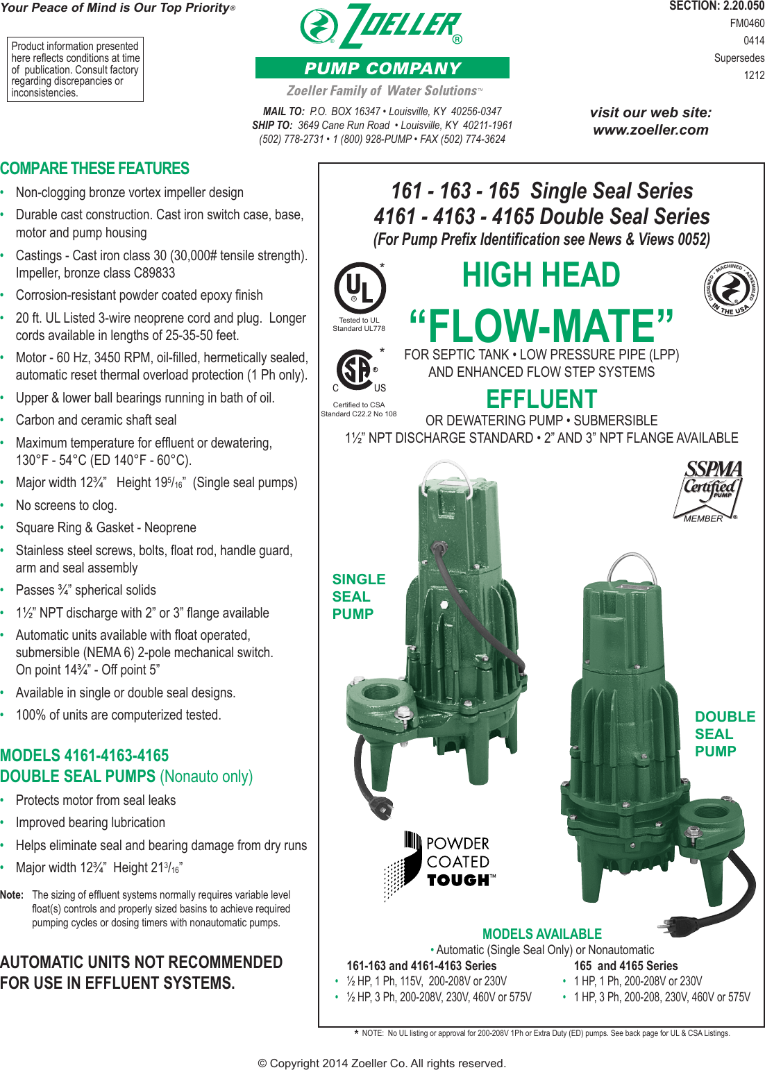 536715 1 Zoeller 160 Series Brochure User Manual