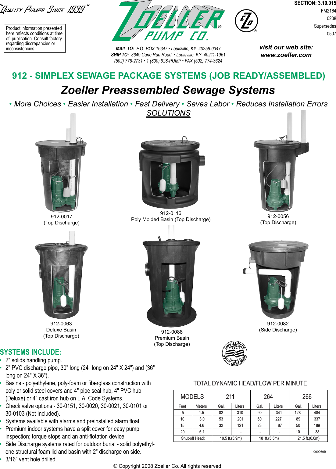 Page 1 of 2 - 536720 2 Zoeller 912 Simplex Preassembled Sewage System Specifications Fm2164-912 - Package Systems User Manual