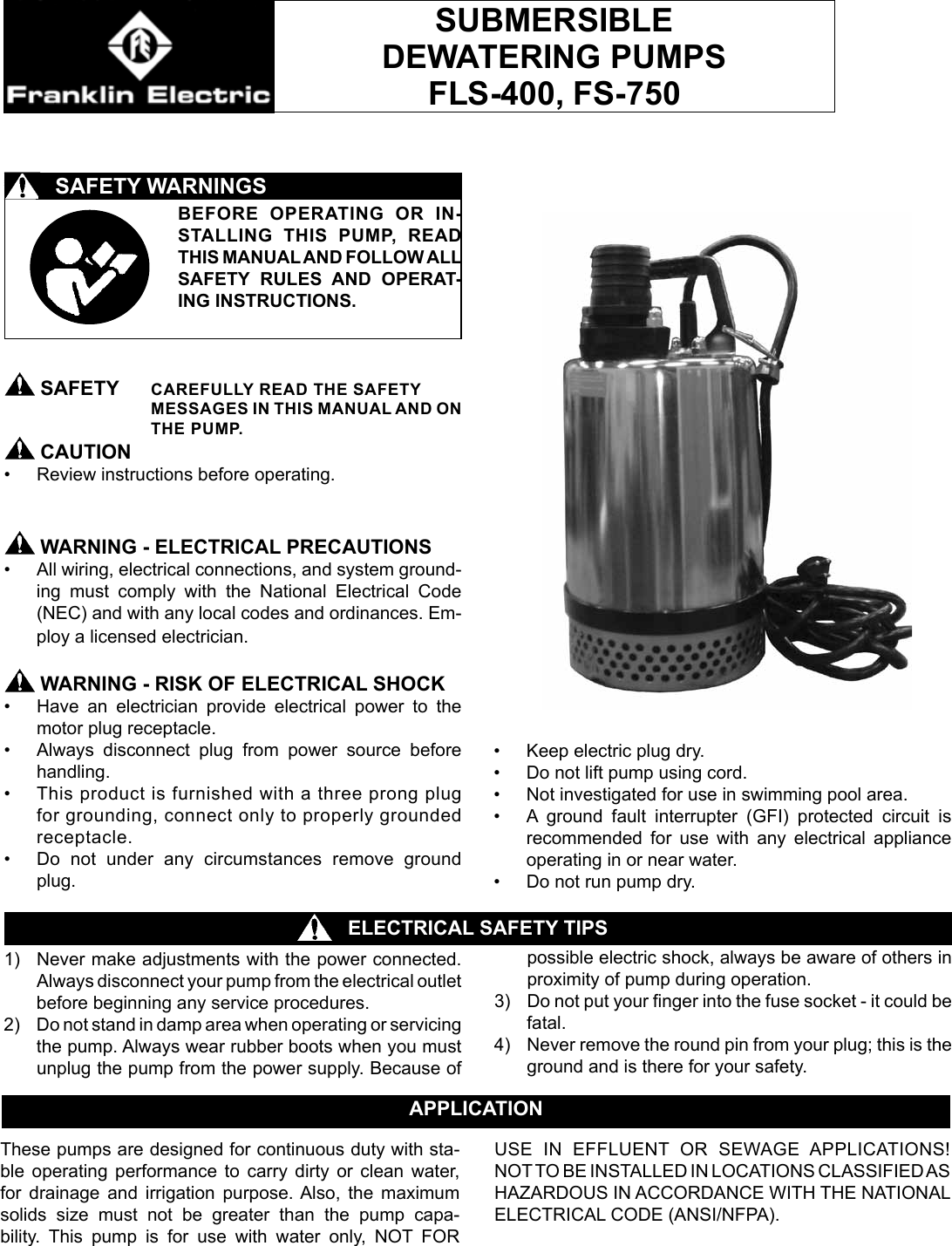 536808 2 Little Giant Fs 750 Submersible Utility Pump Manual User