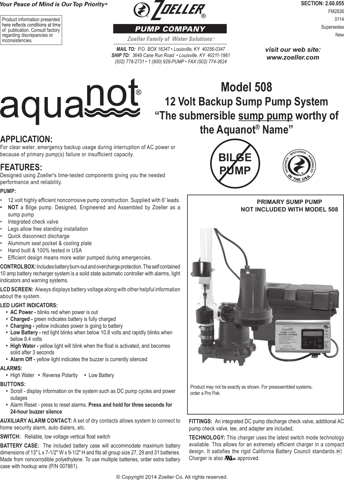 Page 1 of 2 - 536908 1 Zoeller Aquanot 508 Brochure User Manual