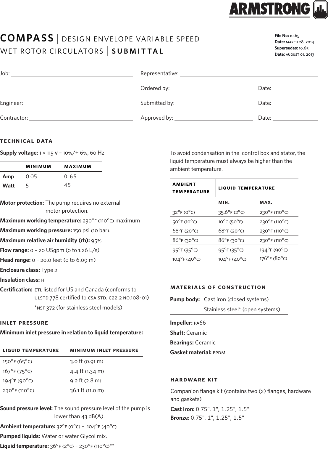 Page 1 of 2 - 536913 2 Armstrong Compass Wet-Rotor Circulator Submittal User Manual