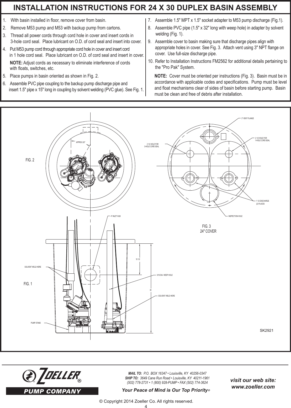 Page 4 of 4 - 536921 2 Zoeller 900 Series Sump Pump System Installation Instructions User Manual