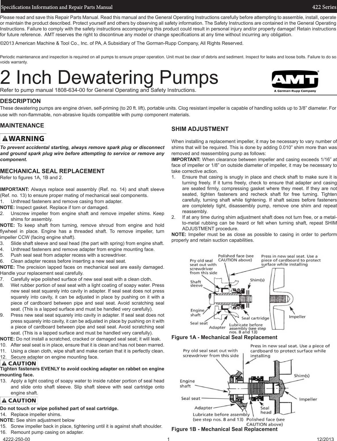 537037 3 Amt Engine Driven Ag Dewatering Pump Repair Parts Manual