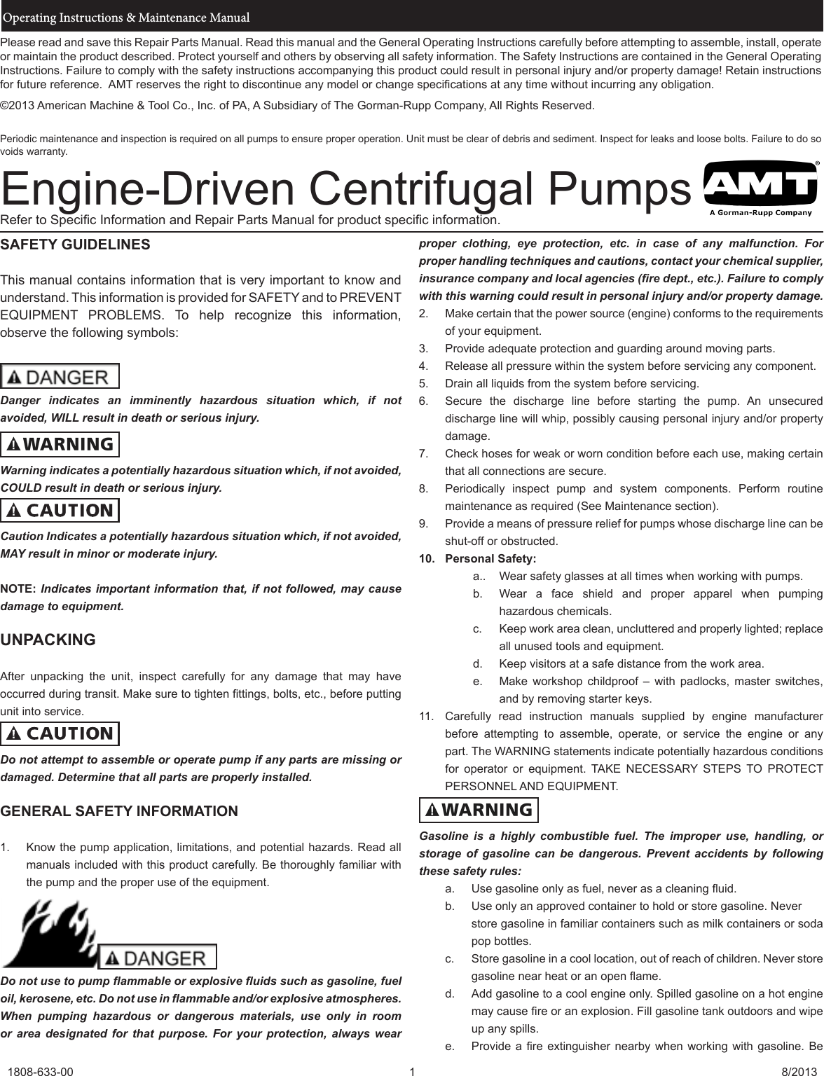 537039 2 Amt Engine Driven Ag Pump Instructions And User Manual