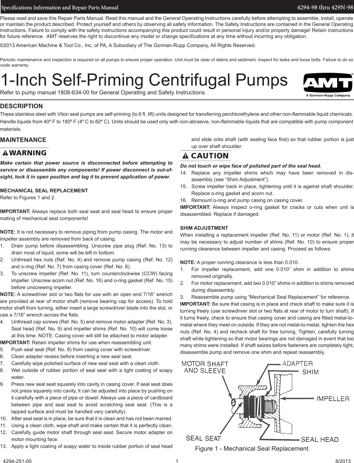 Page 1 of 4 - 537165 3 Amt 1-Inch Self-Priming Centrifugal Pump Repair Parts User Manual