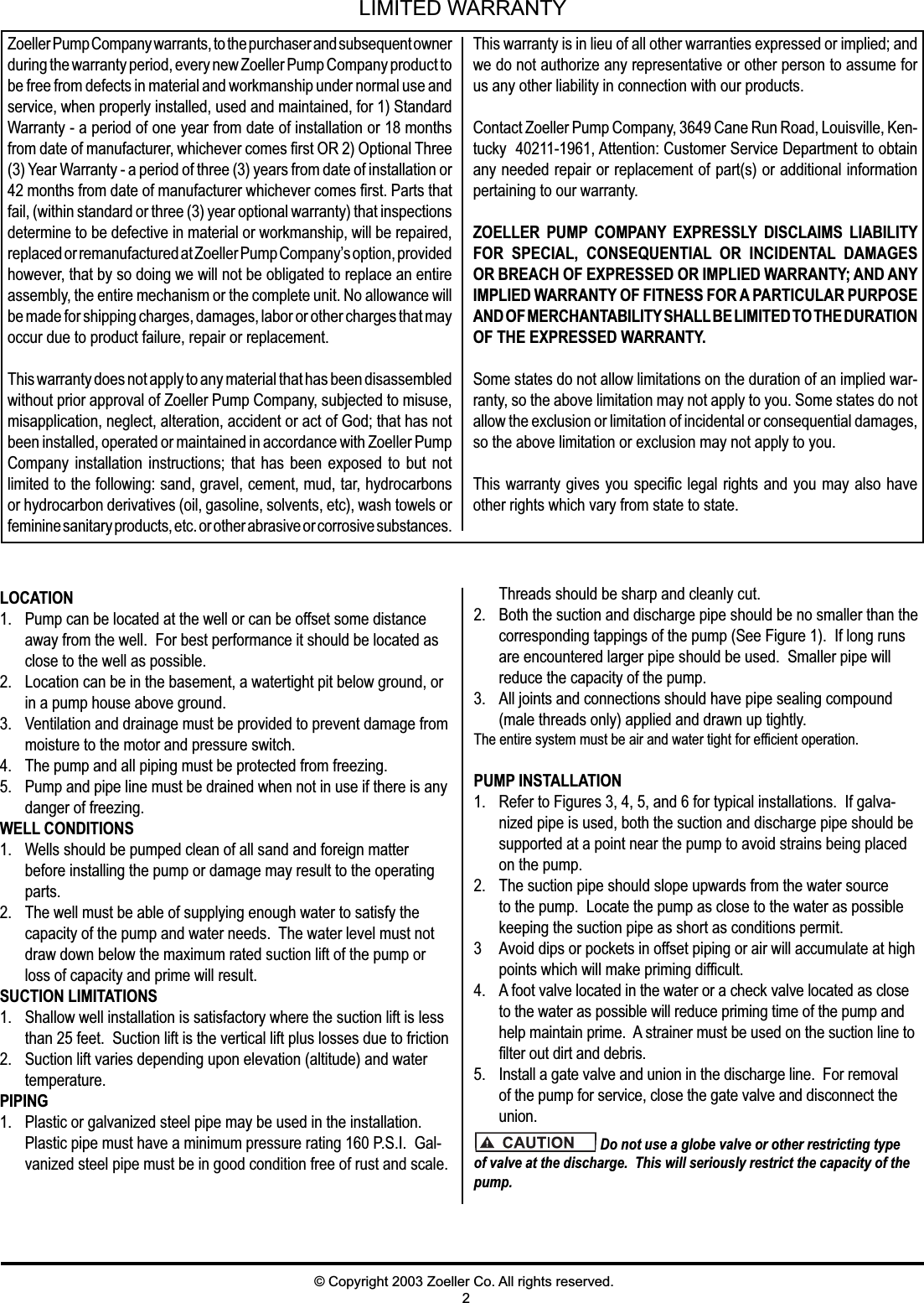 Page 2 of 8 - 537482 2 Zoeller Lawn Sprinkler Pump Installation Instructions 020293 Fm2101 User Manual