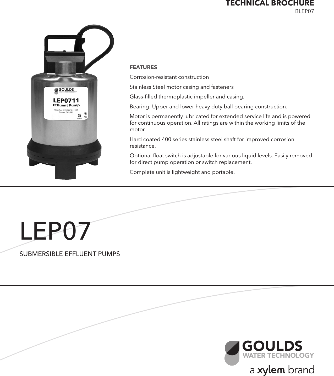 537937 1 Goulds Lep07 Submersible Effluent Pump Brochure User Manual