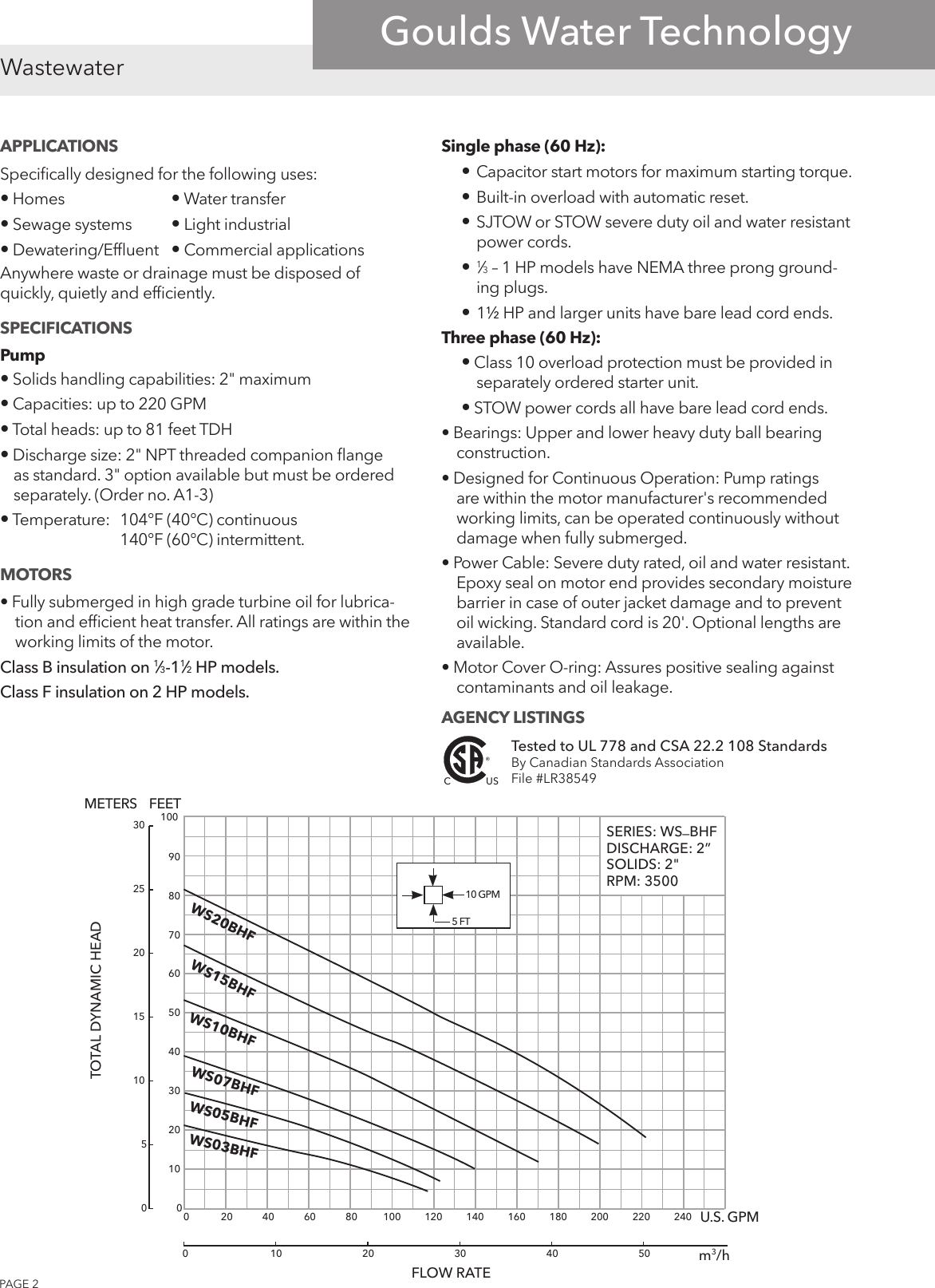 Page 2 of 4 - 538132 1 Goulds WS-BHF Series Submersible Sewage Pump Brochure