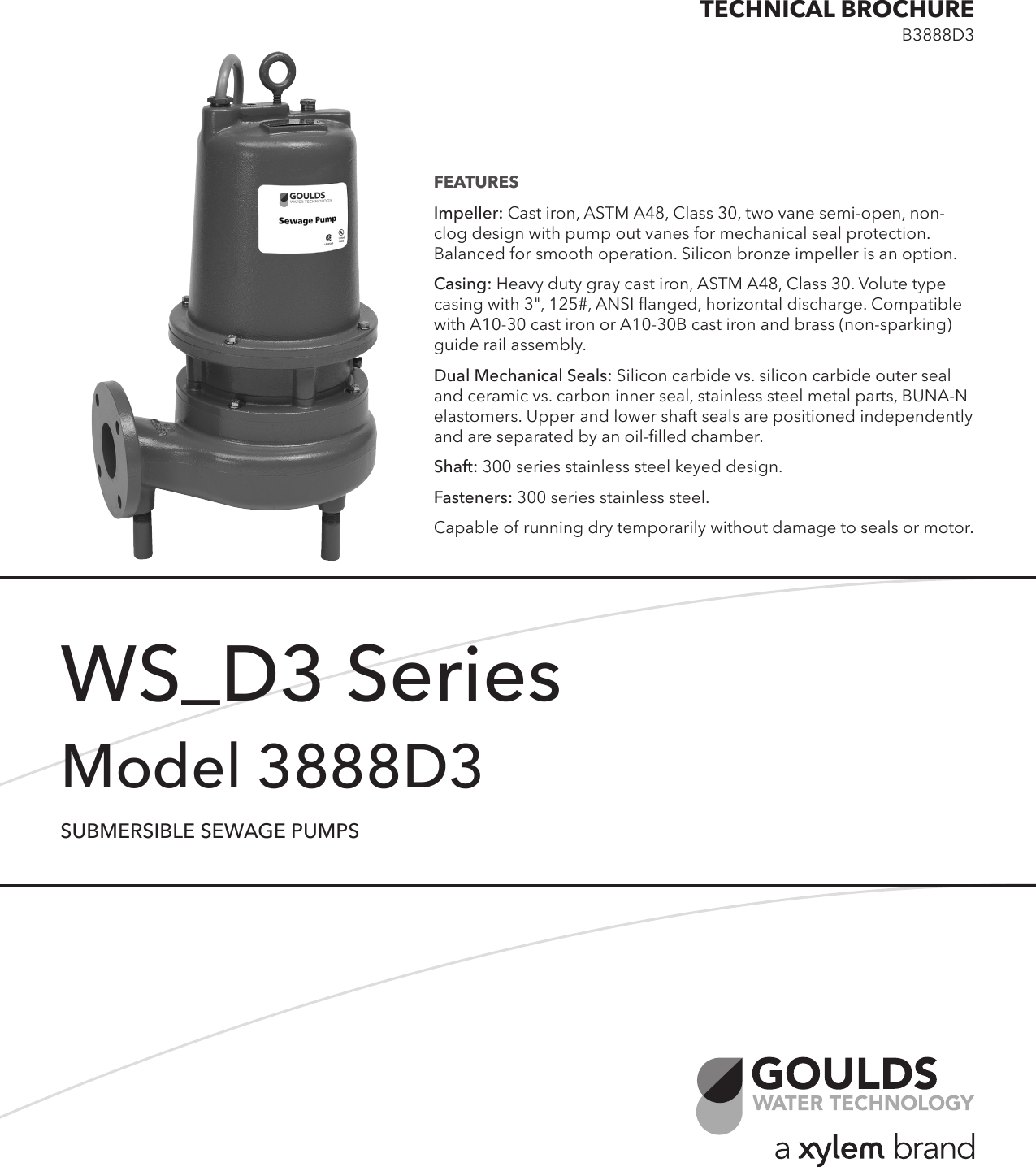 Page 1 of 4 - 538164 1 Goulds WS-D3 Series Submersible Sewage Pump Brochure