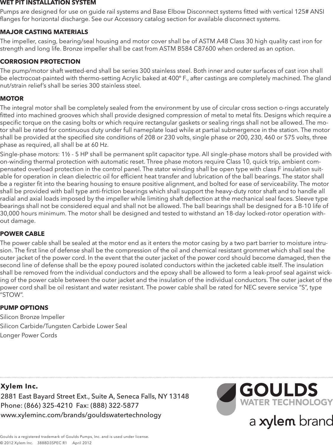 Page 2 of 2 - 538164 4 Goulds WS-D3 Series Submersible Sewage Pump Specifications