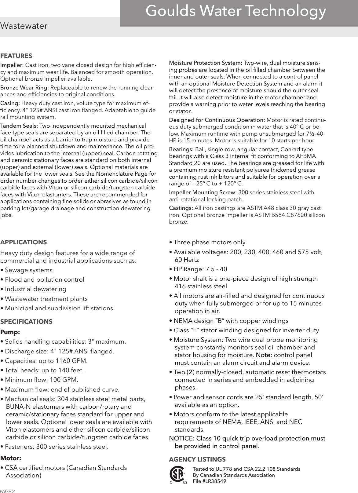 Page 2 of 4 - 538277 1 Goulds 4NS Submersible Sewage Pump Brochure