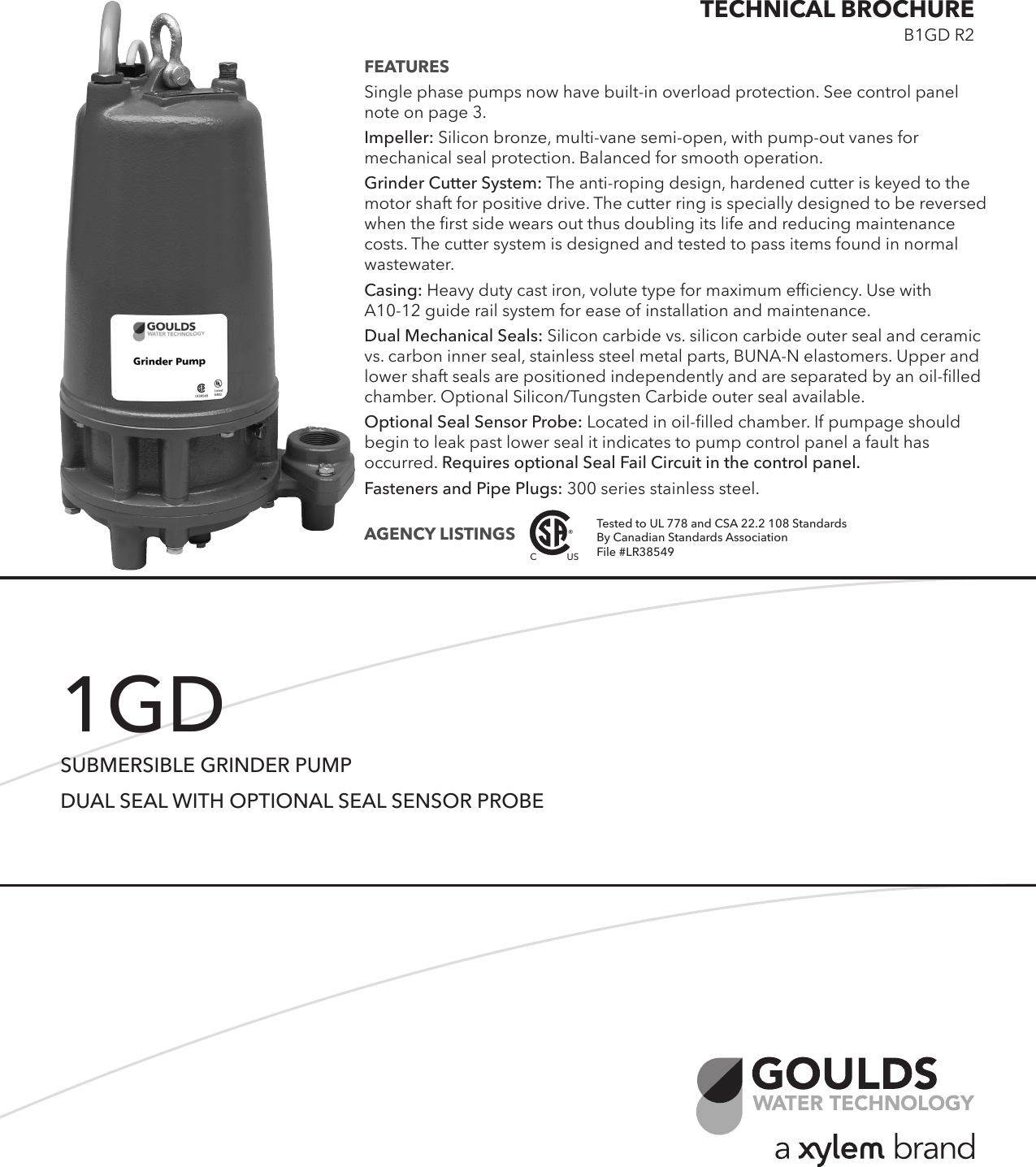 Page 1 of 4 - 538615 1 Goulds 1GD Submersible Grinder Pump Brochure