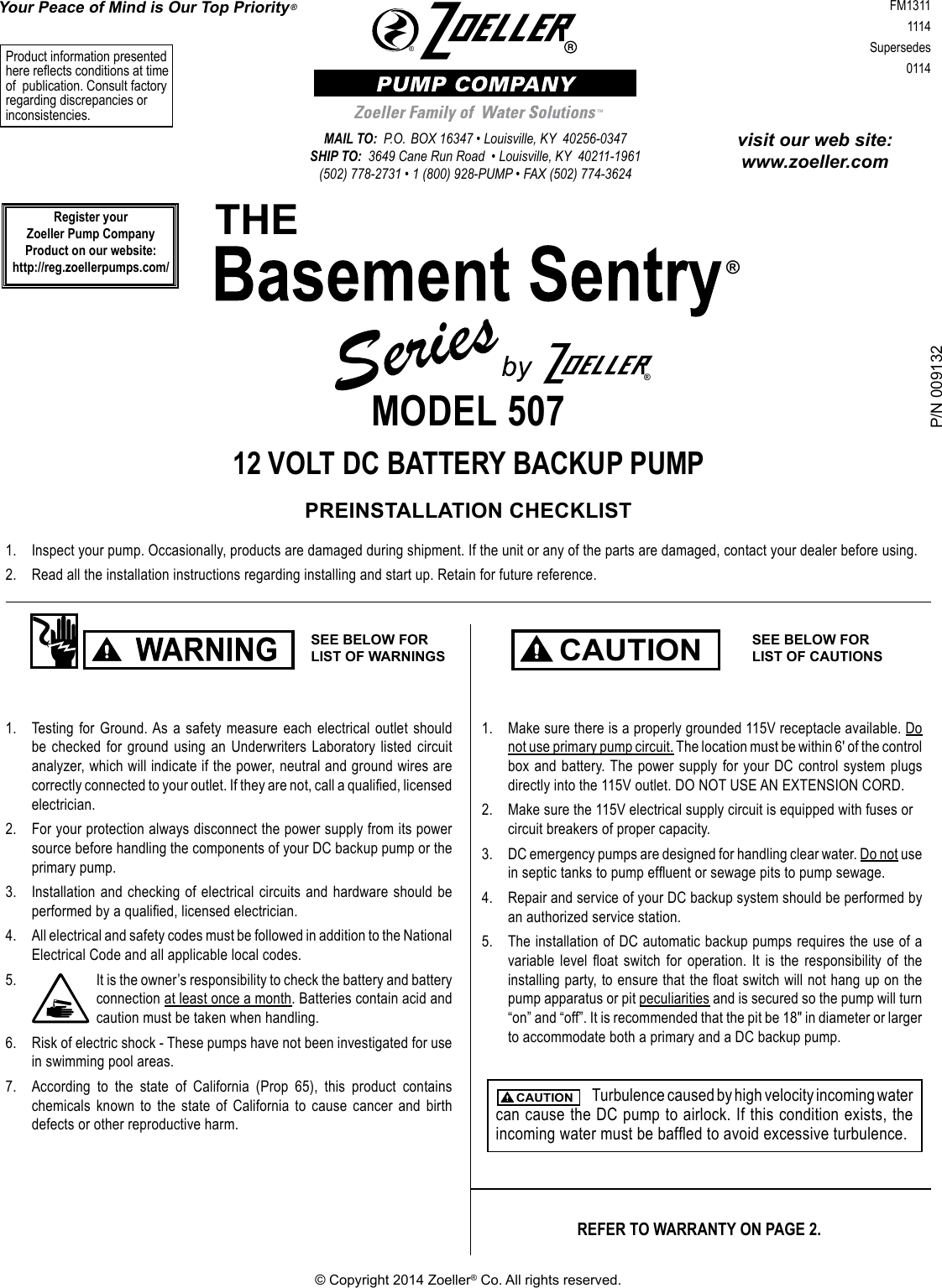 Page 1 of 8 - 539123 1 Zoeller Basement Sentry Repair Parts