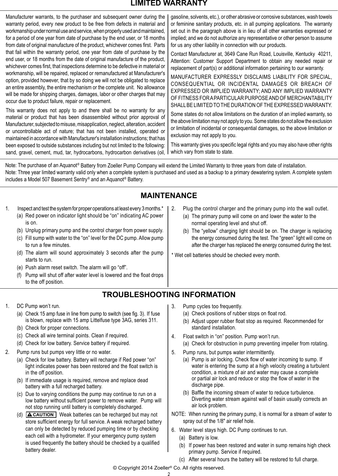 Page 2 of 8 - 539123 1 Zoeller Basement Sentry Repair Parts