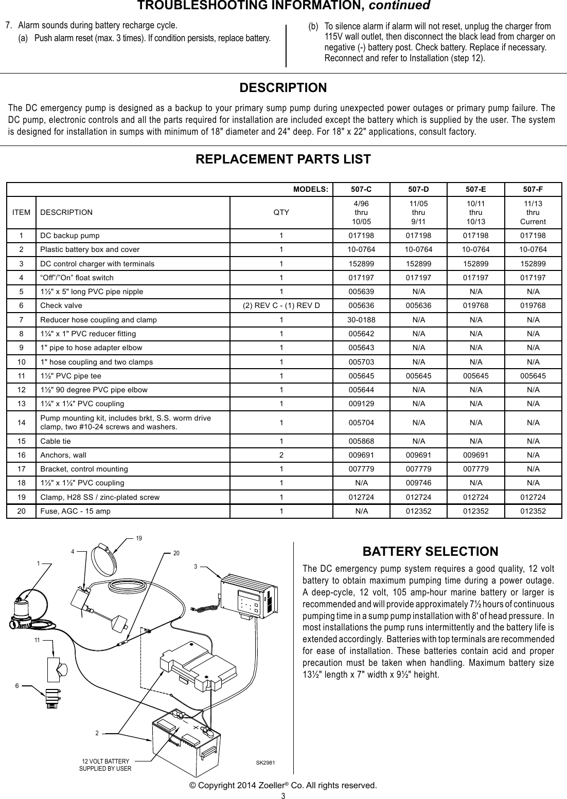 Page 3 of 8 - 539123 1 Zoeller Basement Sentry Repair Parts