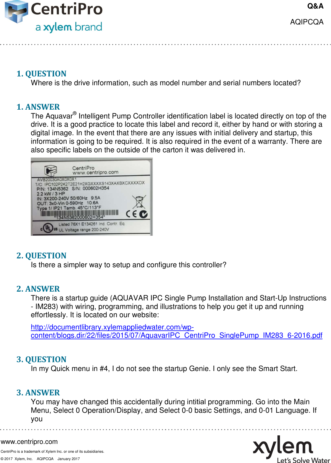 539162 4 Goulds Aquavar IPC Frequently Asked Questions
