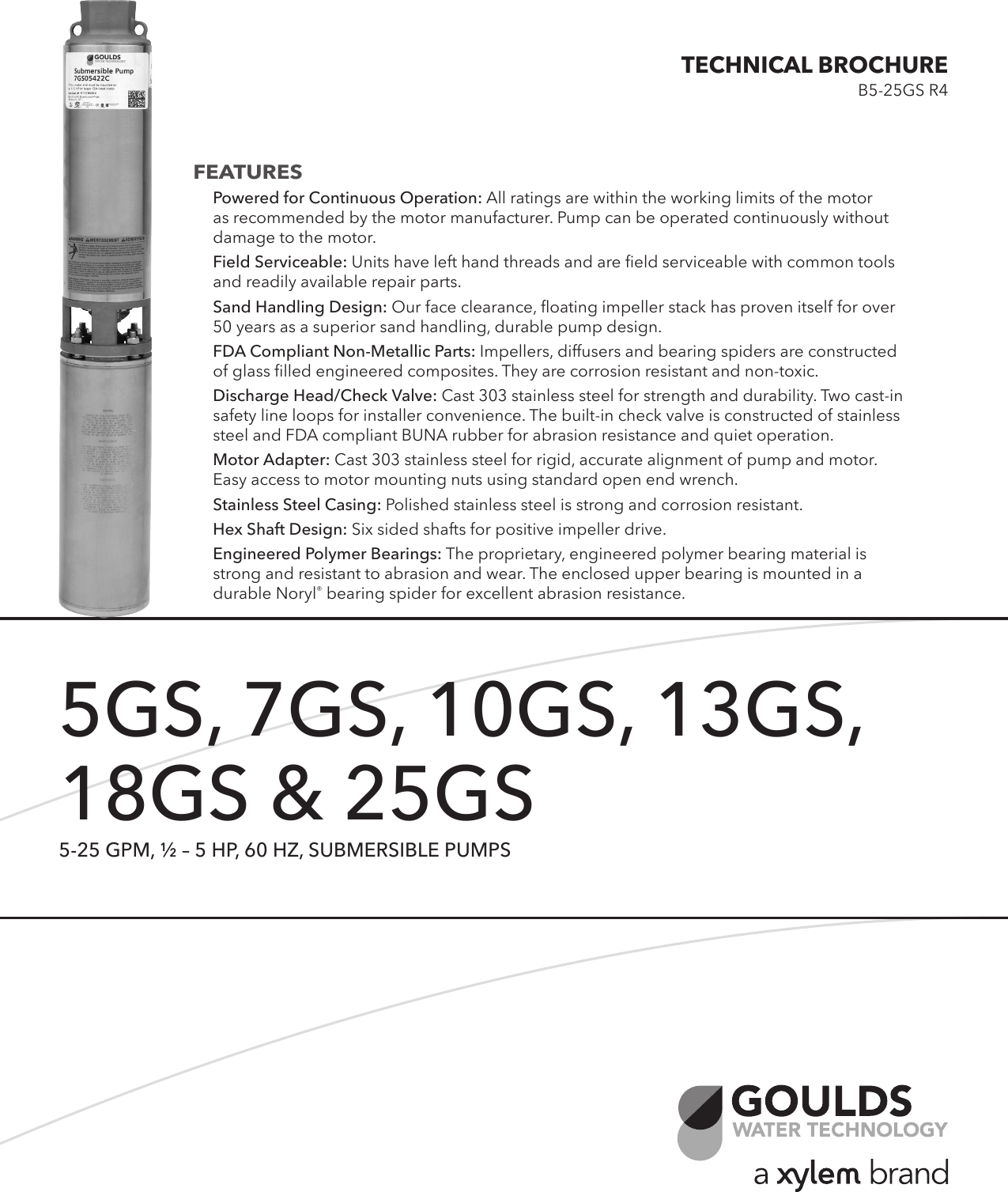 Page 1 of 12 - 539341 2 Goulds GS Series Submersible Pump Specifications