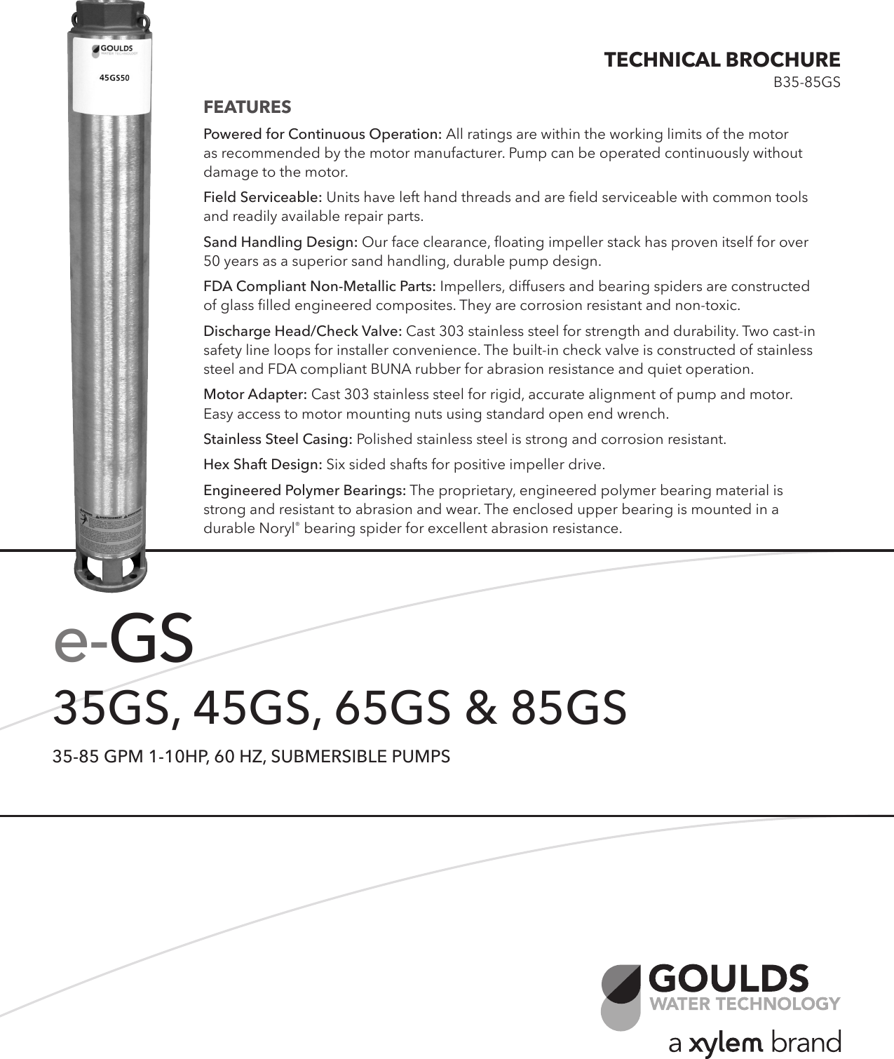 Page 1 of 12 - 539451 1 Goulds E-GS Series (35-85 GPM) Brochure