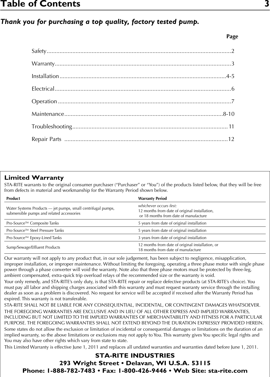 Page 3 of 12 - 539612 2 Sta-Rite Pro-Storm DS3 Series Centrifugal Pump Owners Manual