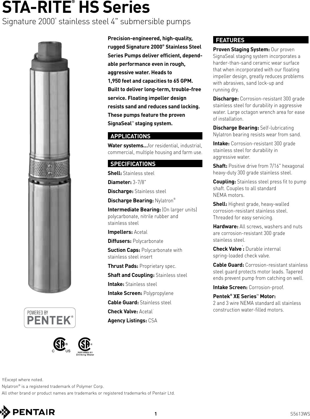 Page 1 of 12 - 539669 2 Sta-Rite HS Seires 4-Inch Submersible Pump Brochure