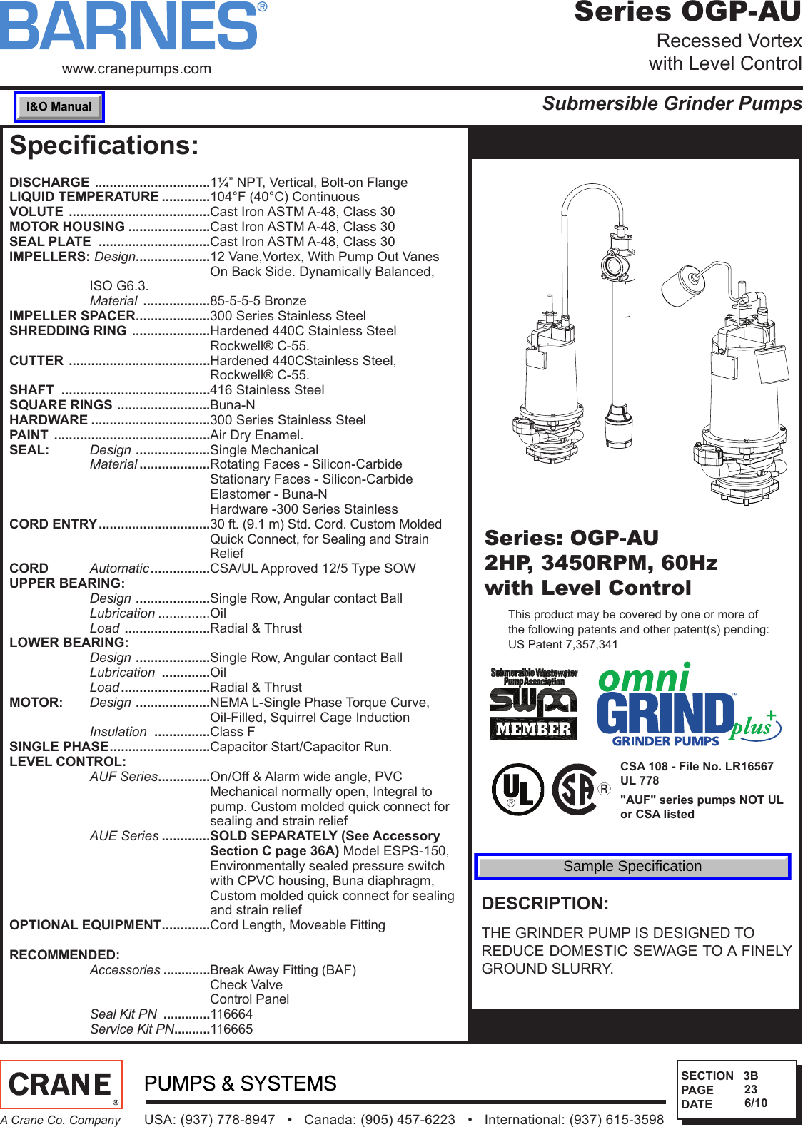 539784 1 Barnes Submersible Grinder Pumps Series Ogp Au Brochure