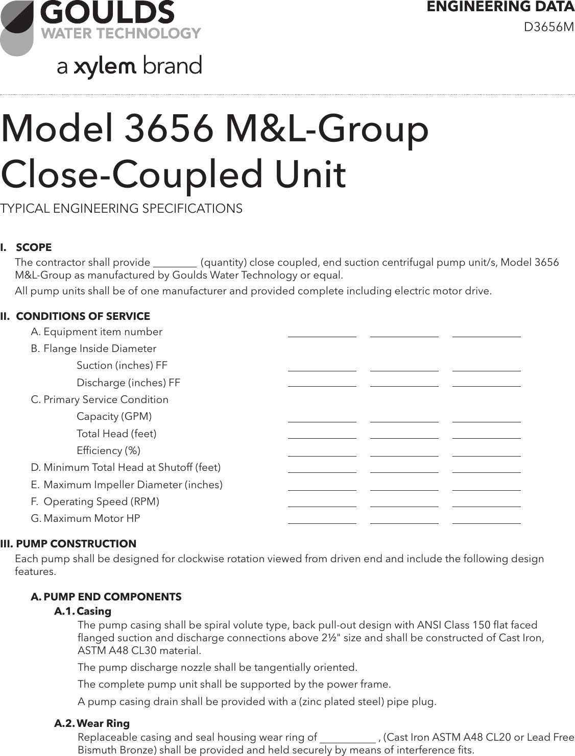 Page 1 of 2 - 539883 3 Goulds 3656 M Series End-Suction Flanged Centrifugal Pump Close-Coupled Specifications