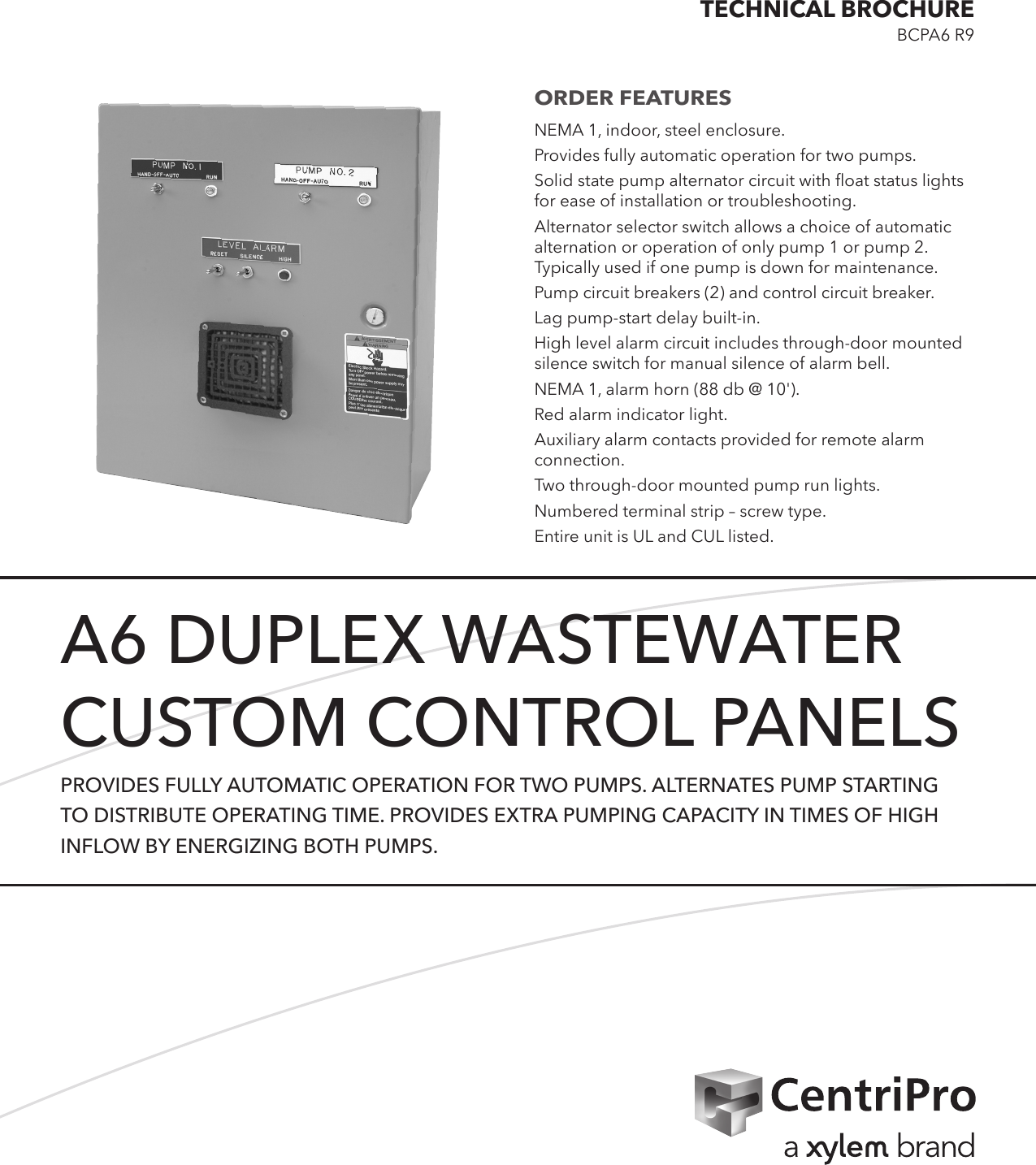 Page 1 of 4 - 540209 1 Centri Pro A6 Simplex Wastewater Control Panels Technical Brochure