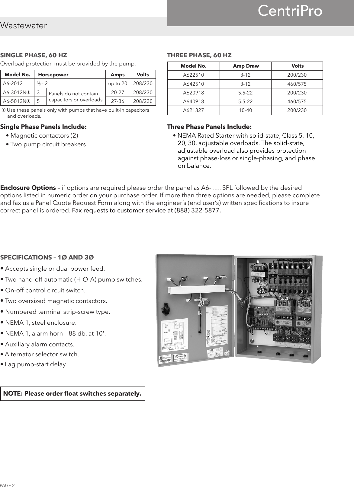 Page 2 of 4 - 540209 1 Centri Pro A6 Simplex Wastewater Control Panels Technical Brochure