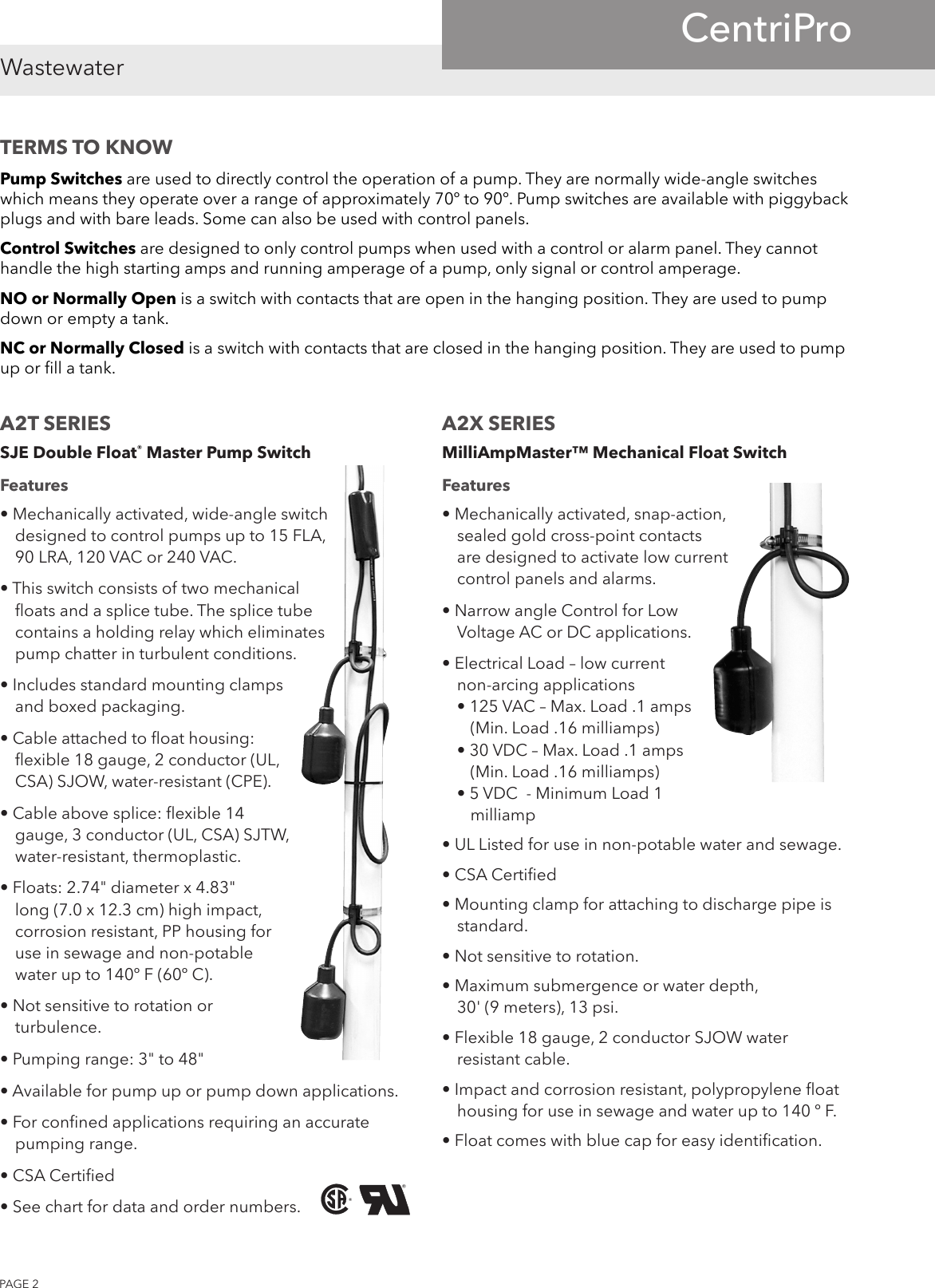 Page 2 of 8 - 542331 1 Centripro Pump & Control Panel Switches Technical Brochure