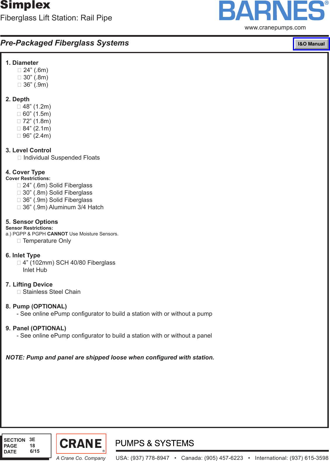 Page 2 of 6 - Sec-3e -REV-1  542501 2 Barnes Fiberglass Simplex Rail Pipe Lift Station Specifications